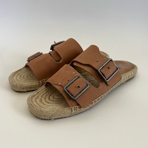 Splendid Blake Buckle Strap Leather Espadrille Slip On Sandals Anthropologie 8.5 - Picture 5 of 10
